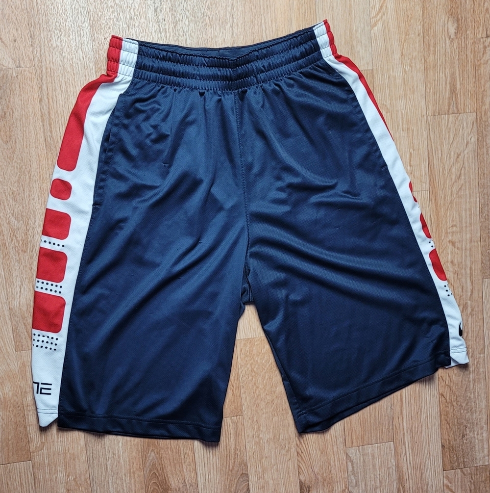 Nike Elite Navy Dri-fit Blue Athletic Shorts with Red and White Size Medium
